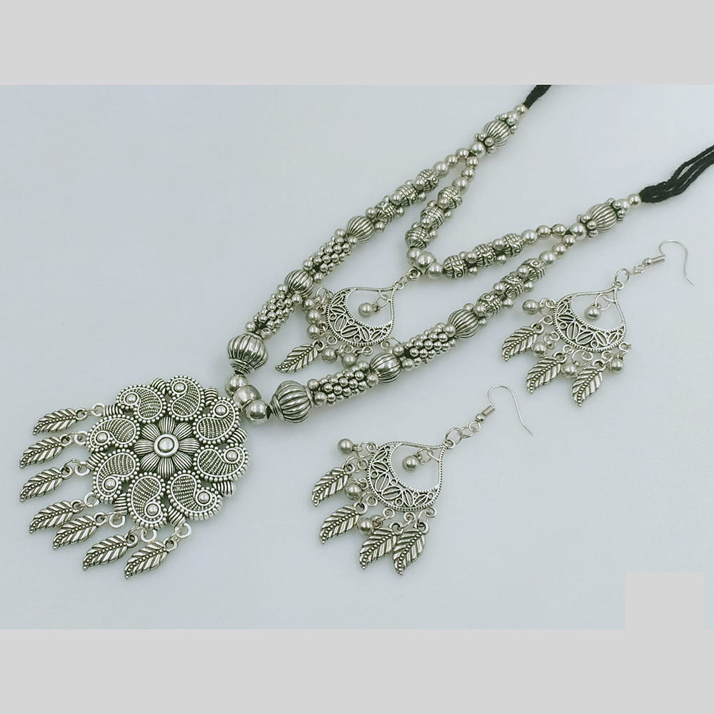 Rajwadi Collection Designer Oxidised Leaf Necklace Set