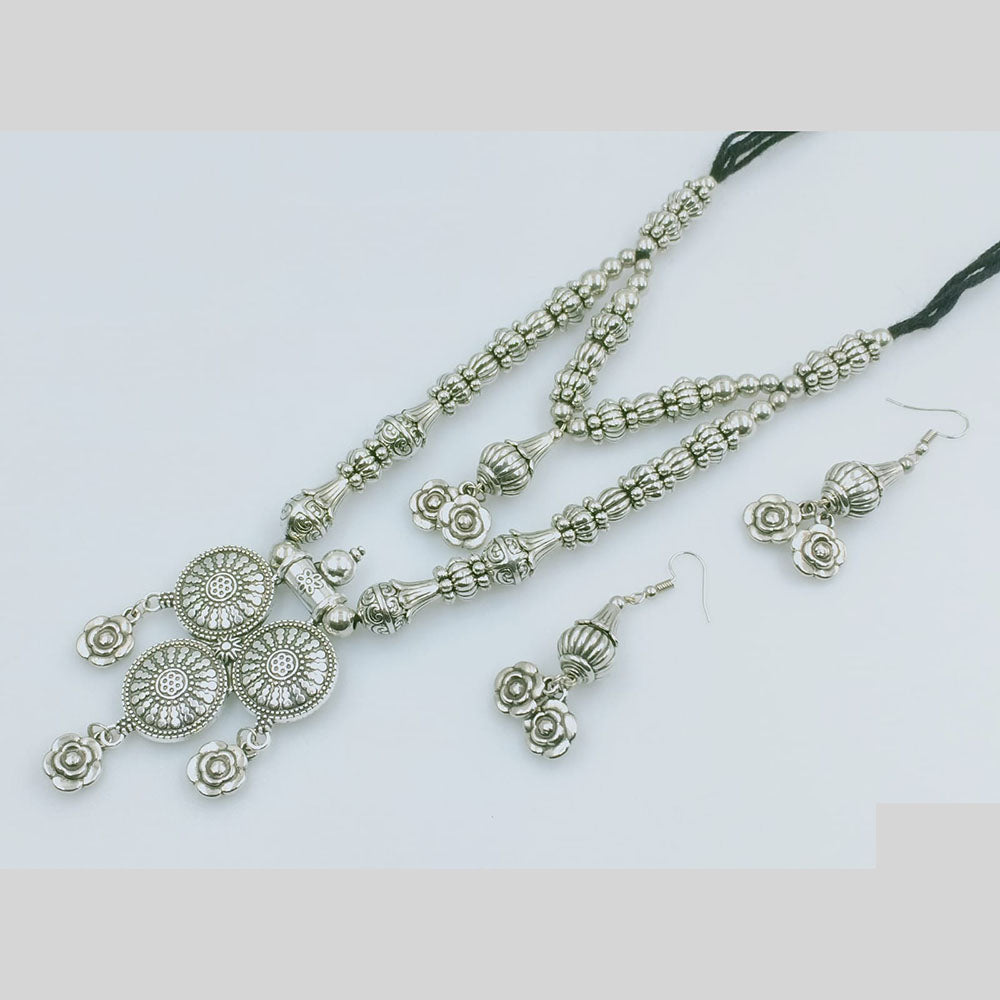 Rajwadi Collection Designer Flower Oxidised Necklace Set