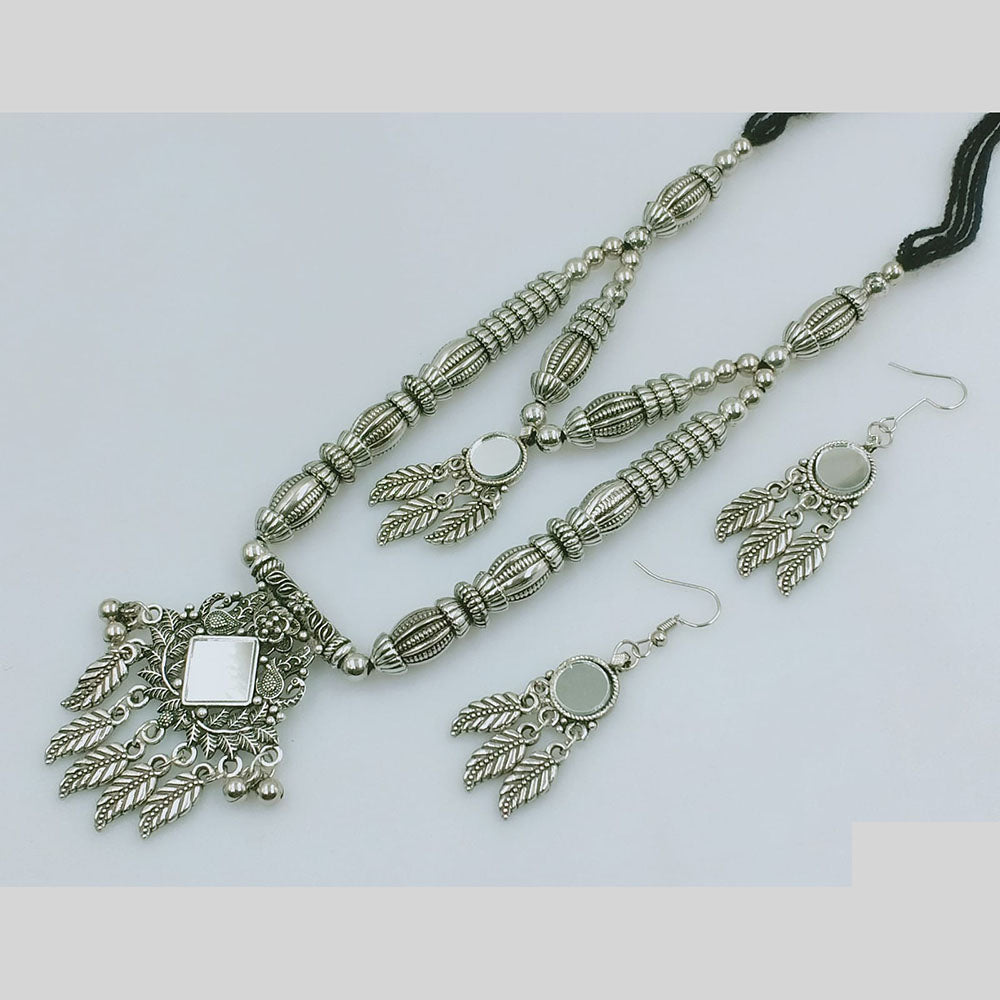 Rajwadi Collection Designer Oxidised Leaf Mirror Necklace Set