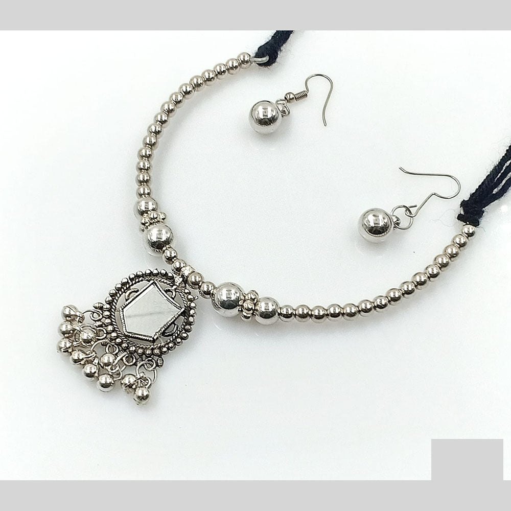 Rajwadi Collection Designer Oxidised Mirror Necklace Set