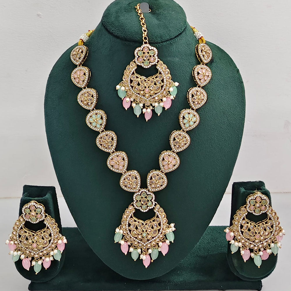 Rajwadi Collection Glamorous Crystal And Beads Necklace Set