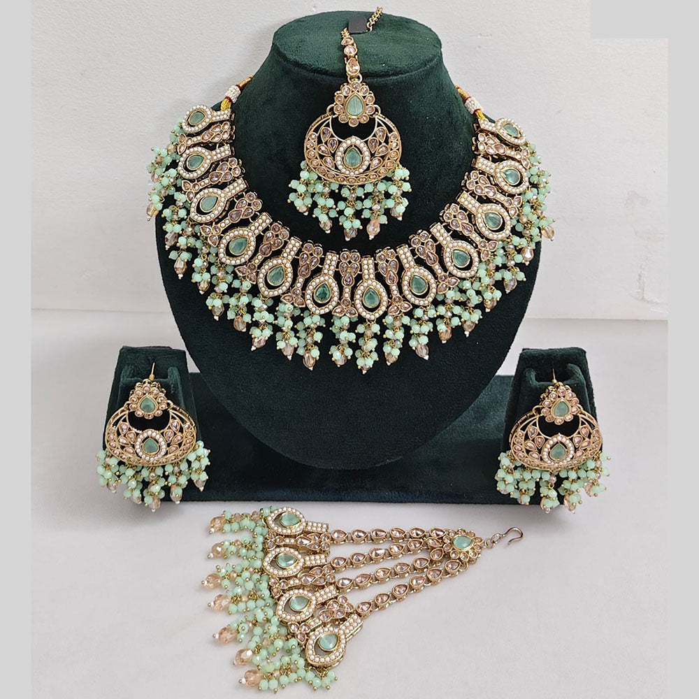 Rajwadi Collection Glamorous Crystal And Beads Necklace Set
