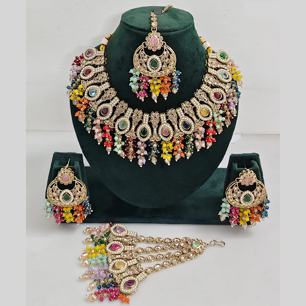 Rajwadi Collection Glamorous Crystal And Beads Necklace Set
