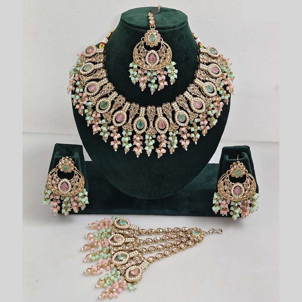Rajwadi Collection Glamorous Crystal And Beads Necklace Set