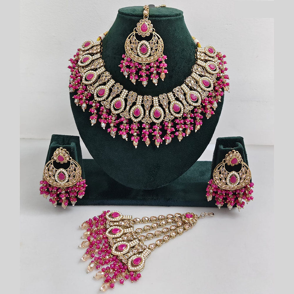 Rajwadi Collection Glamorous Crystal And Beads Necklace Set