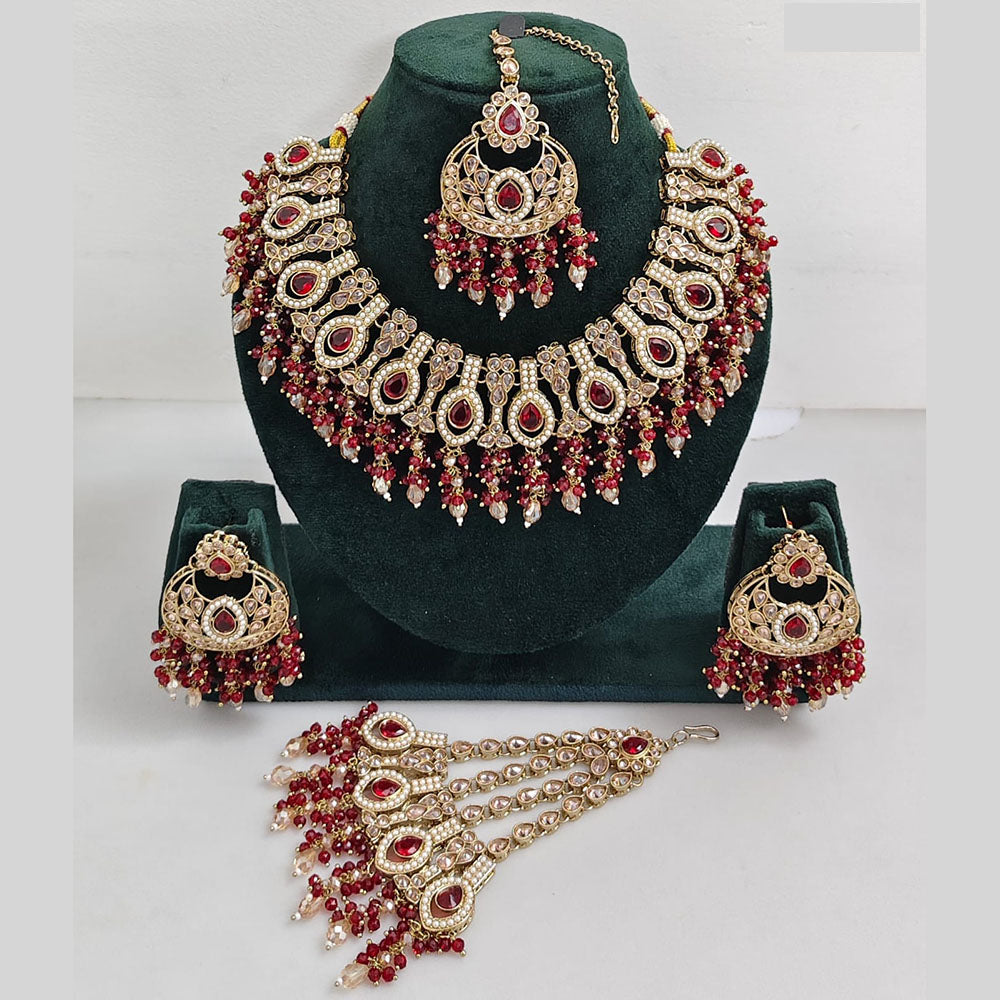 Rajwadi Collection Glamorous Crystal And Beads Necklace Set