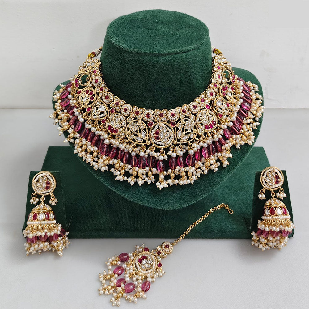 Rajwadi Collection Traditional Pota Stone Pearl And Beads Choker Necklace Set