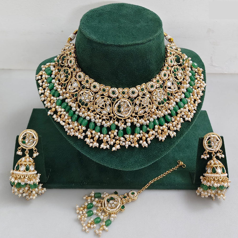 Rajwadi Collection Traditional Pota Stone Pearl And Beads Choker Necklace Set
