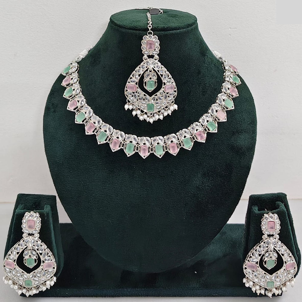 Rajwadi Collection Glamorous Crystal And Beads Necklace Set
