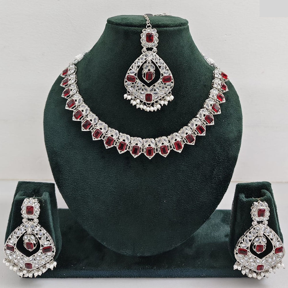 Rajwadi Collection Glamorous Crystal And Beads Necklace Set