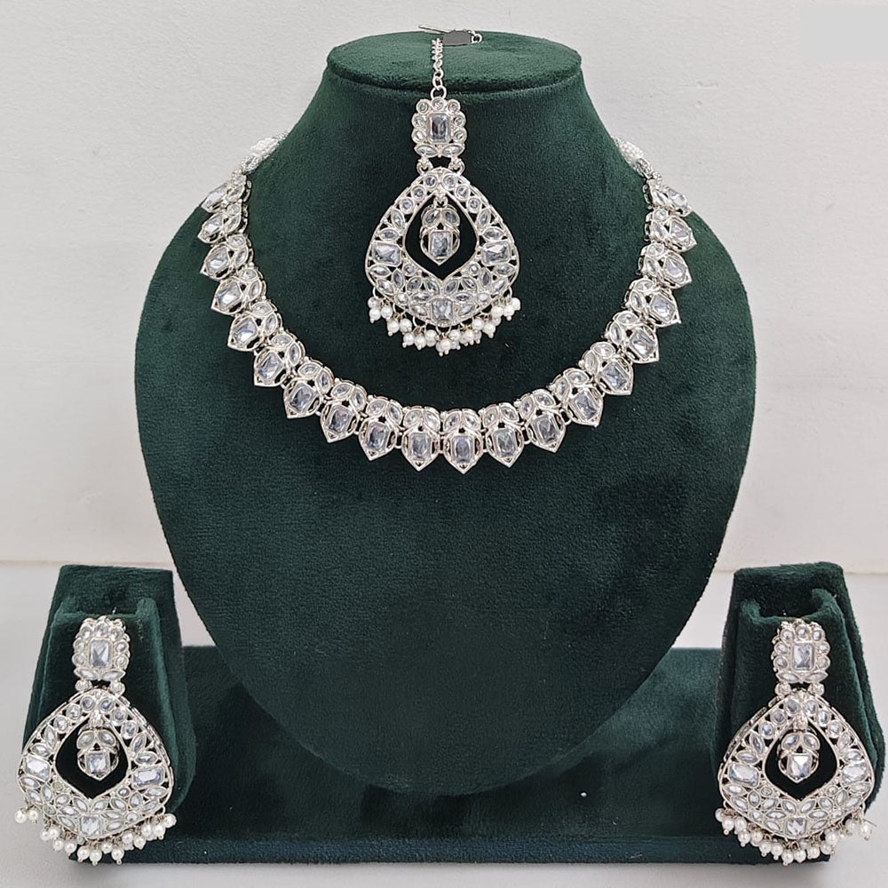 Rajwadi Collection Glamorous Crystal And Beads Necklace Set