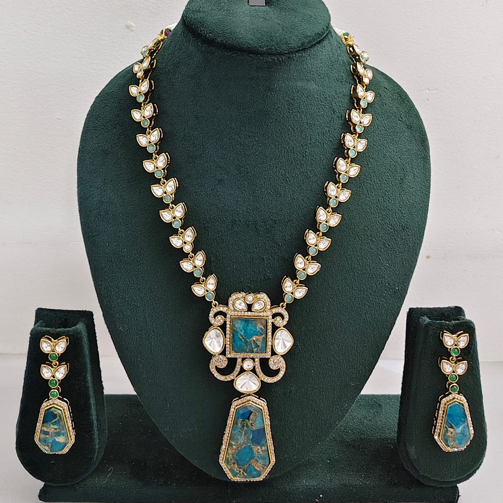 Rajwadi Collection Regal Polki Kundan Adorned With Druzy Crystal Stone Necklace Set