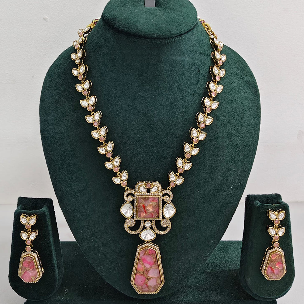 Rajwadi Collection Regal Polki Kundan Adorned With Druzy Crystal Stone Necklace Set