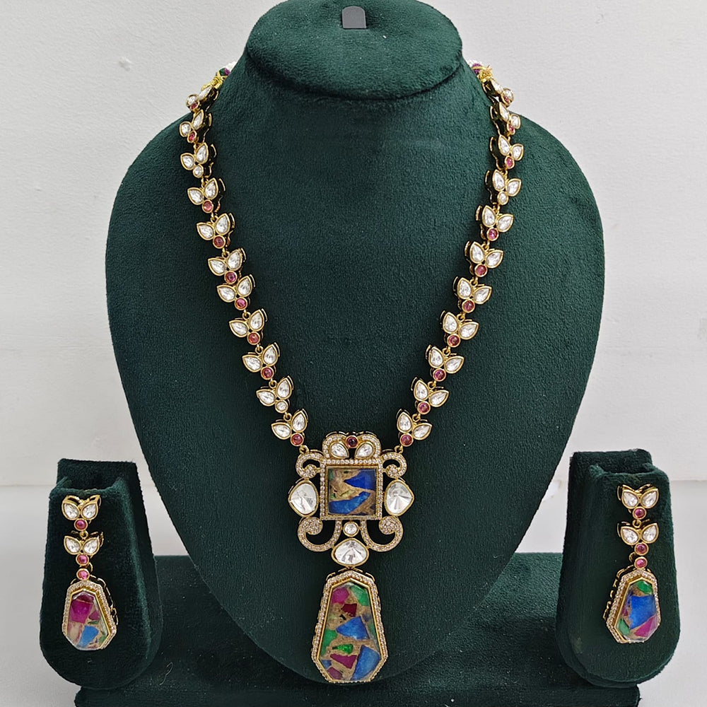 Rajwadi Collection Regal Polki Kundan Adorned With Druzy Crystal Stone Necklace Set