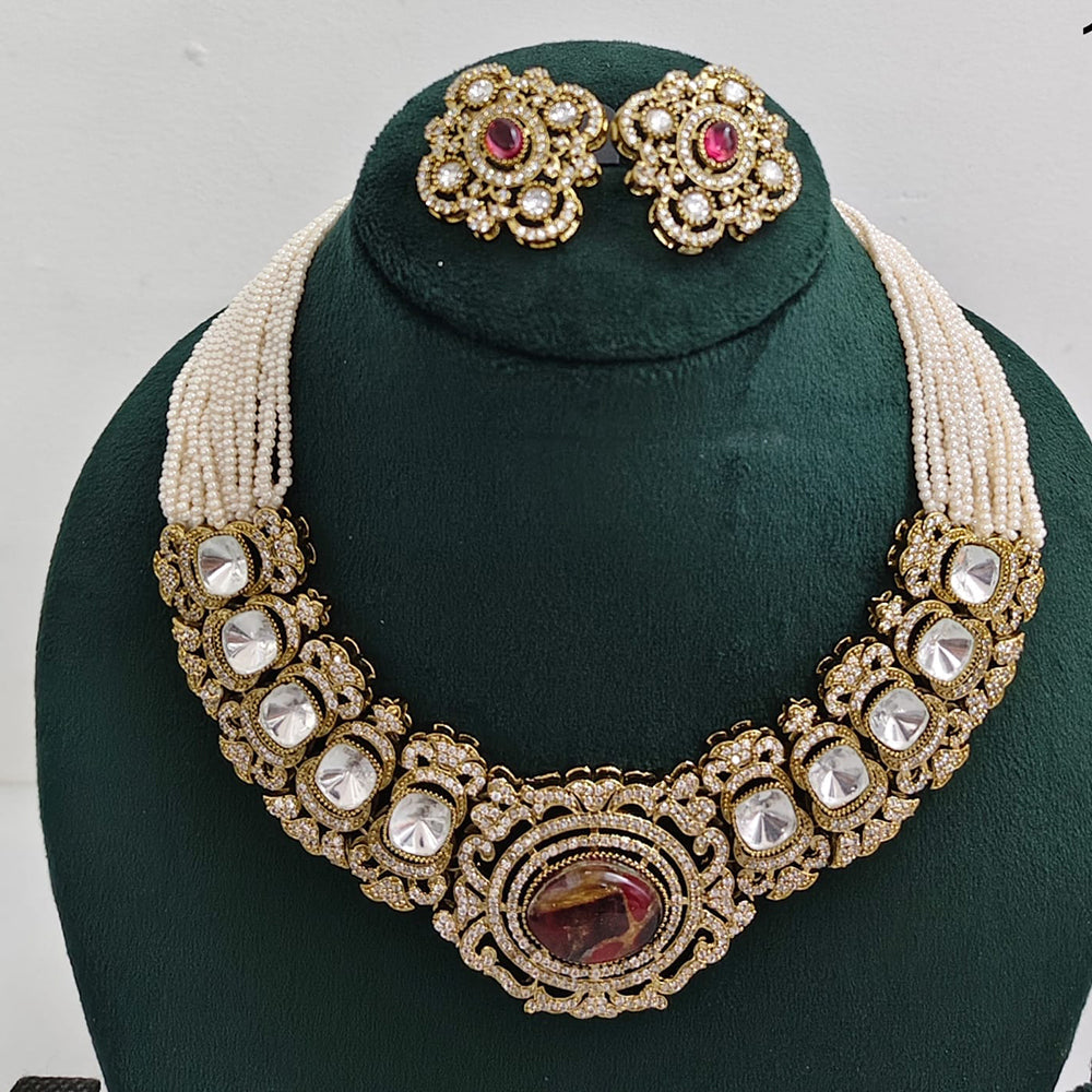 Rajwadi Collection Regal Polki Kundan Adorned With Druzy Crystal Stone Necklace Set