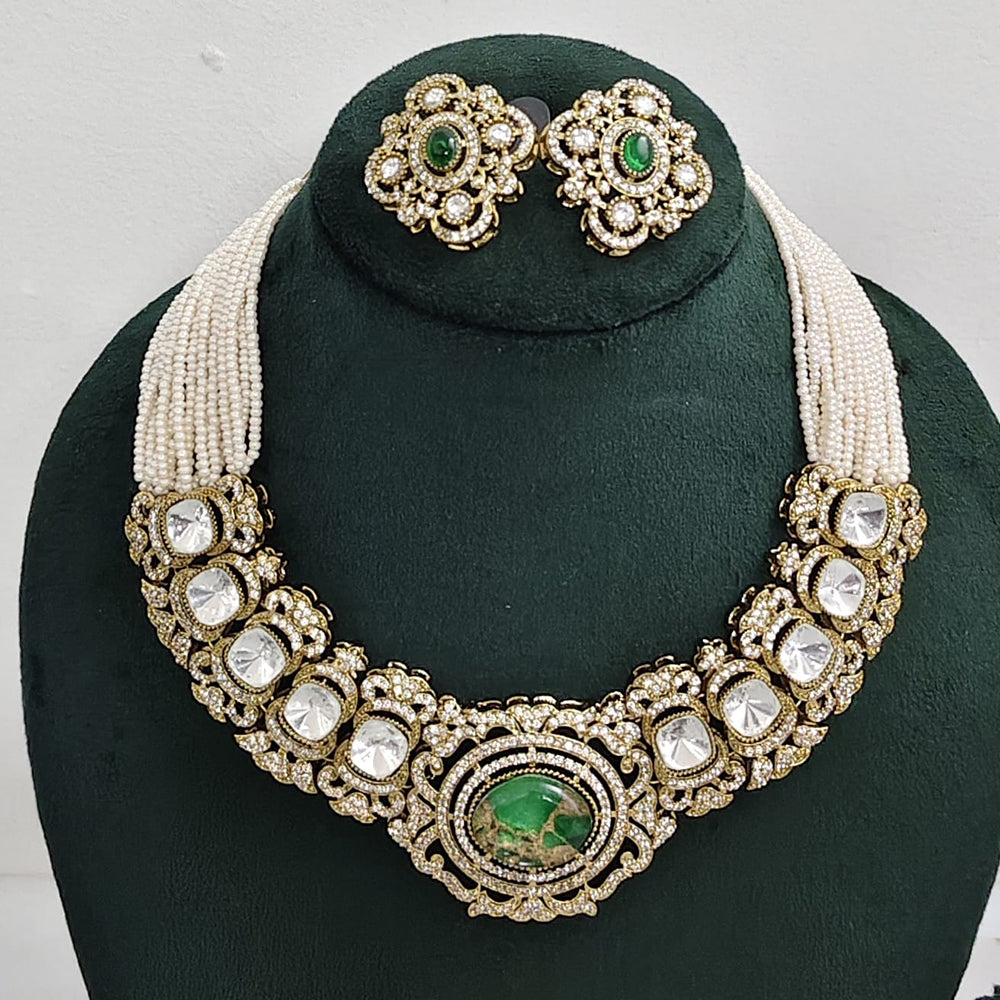Rajwadi Collection Regal Polki Kundan Adorned With Druzy Crystal Stone Necklace Set