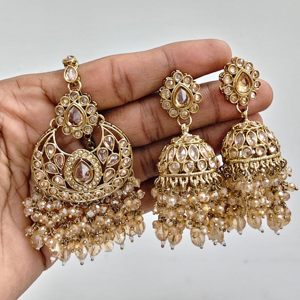 Rajwadi Collection Ethnic Crystal Stone And Pearls Jhumki Earrings