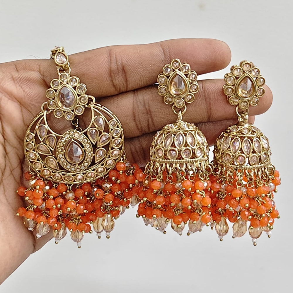 Rajwadi Collection Ethnic Crystal Stone And Pearls Jhumki Earrings