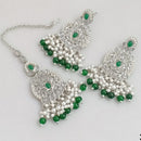 Rajwadi Collection Crystal Stone And Beads Dangler Earrings With Maangtikka