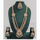 Rajwadi Collection Premium Crystal Stone And Pearl Long Necklace Set