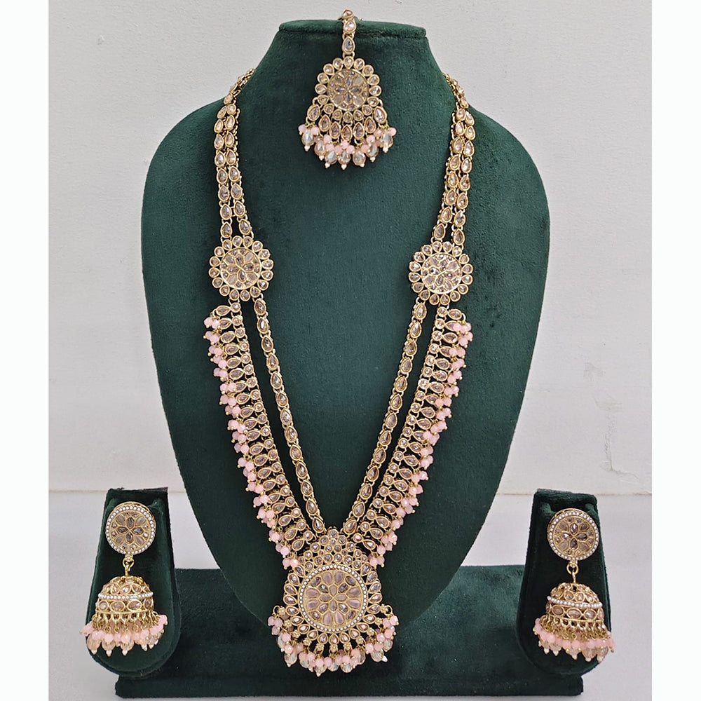 Rajwadi Collection Premium Crystal Stone And Pearl Long Necklace Set