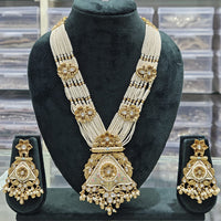 Rajwadi Collection Majestic Pota Stone Pearl And Meenakari Long Necklace Set