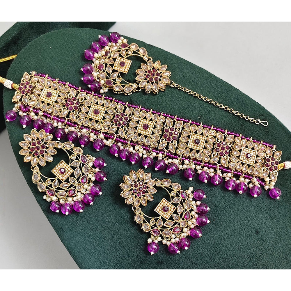 Rajwadi Collection Luxury Crystal Stone Pearl And Beads Choker Necklace Set