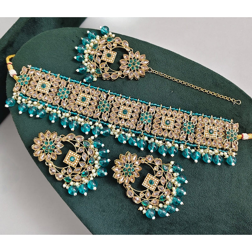 Rajwadi Collection Luxury Crystal Stone Pearl And Beads Choker Necklace Set