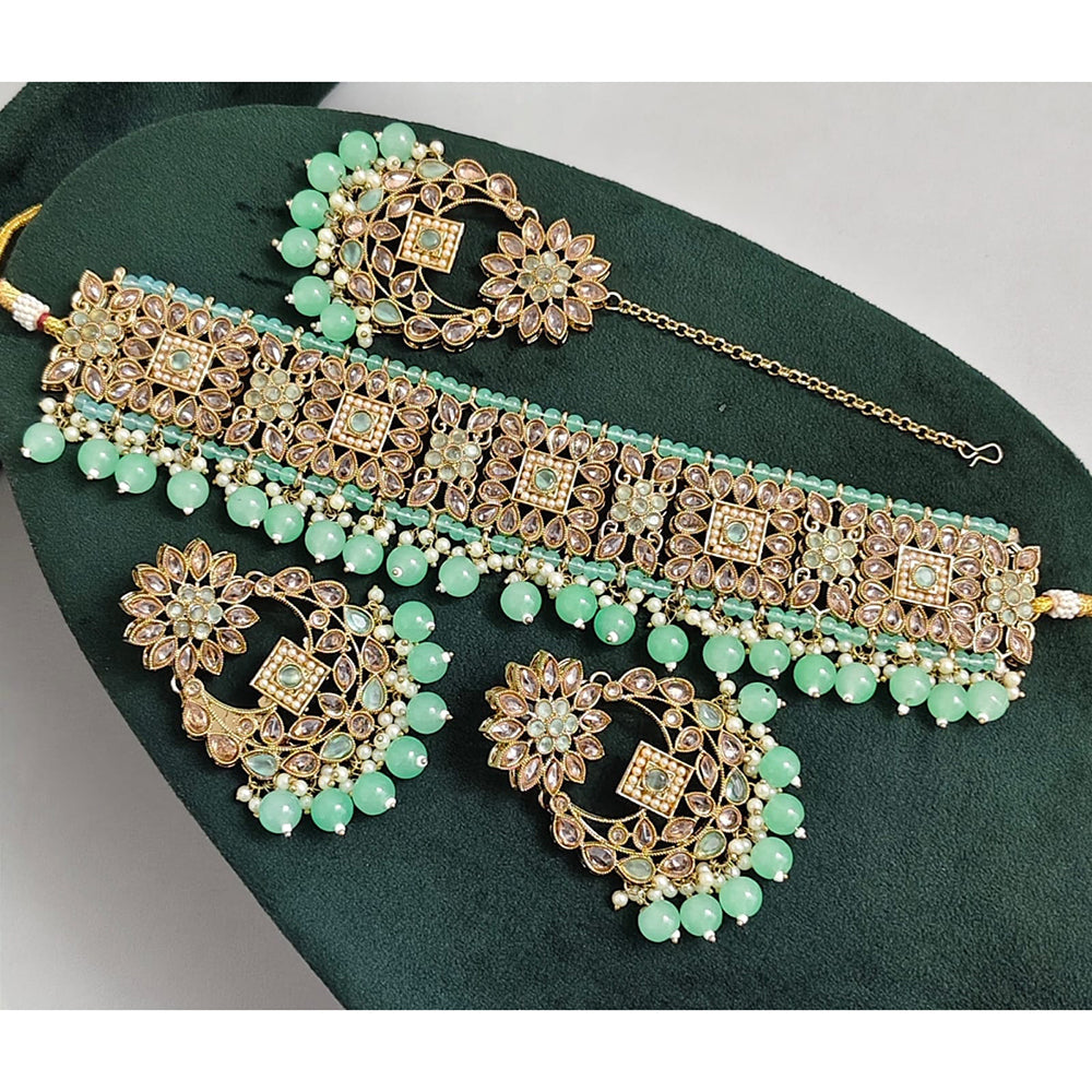 Rajwadi Collection Luxury Crystal Stone Pearl And Beads Choker Necklace Set