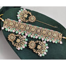 Rajwadi Collection Luxury Crystal Stone Pearl And Beads Choker Necklace Set