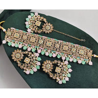 Rajwadi Collection Luxury Crystal Stone Pearl And Beads Choker Necklace Set