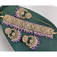 Rajwadi Collection Luxury Crystal Stone Pearl And Beads Choker Necklace Set