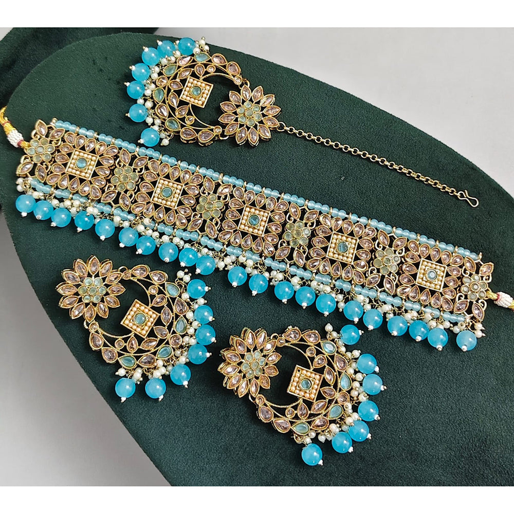 Rajwadi Collection Luxury Crystal Stone Pearl And Beads Choker Necklace Set