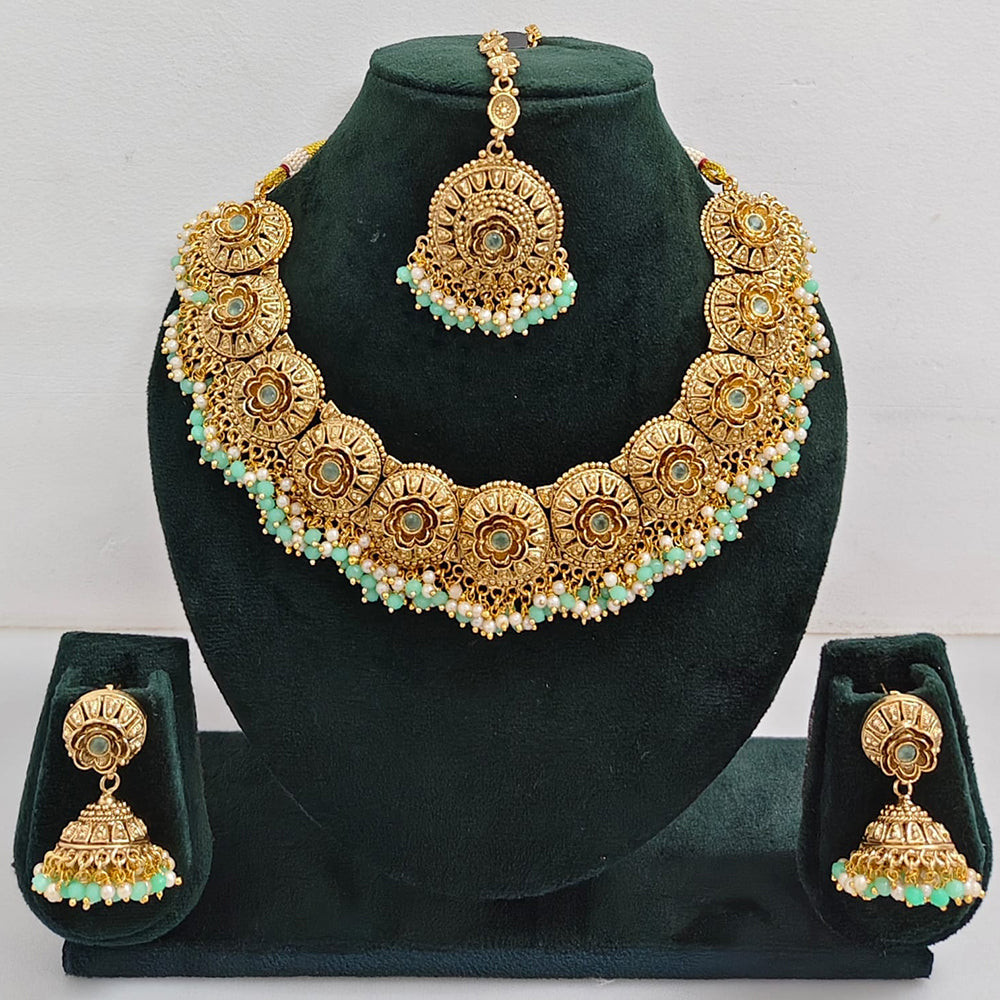 Rajwadi Collection Exclusive Pota Stone And Pearl Necklace Set