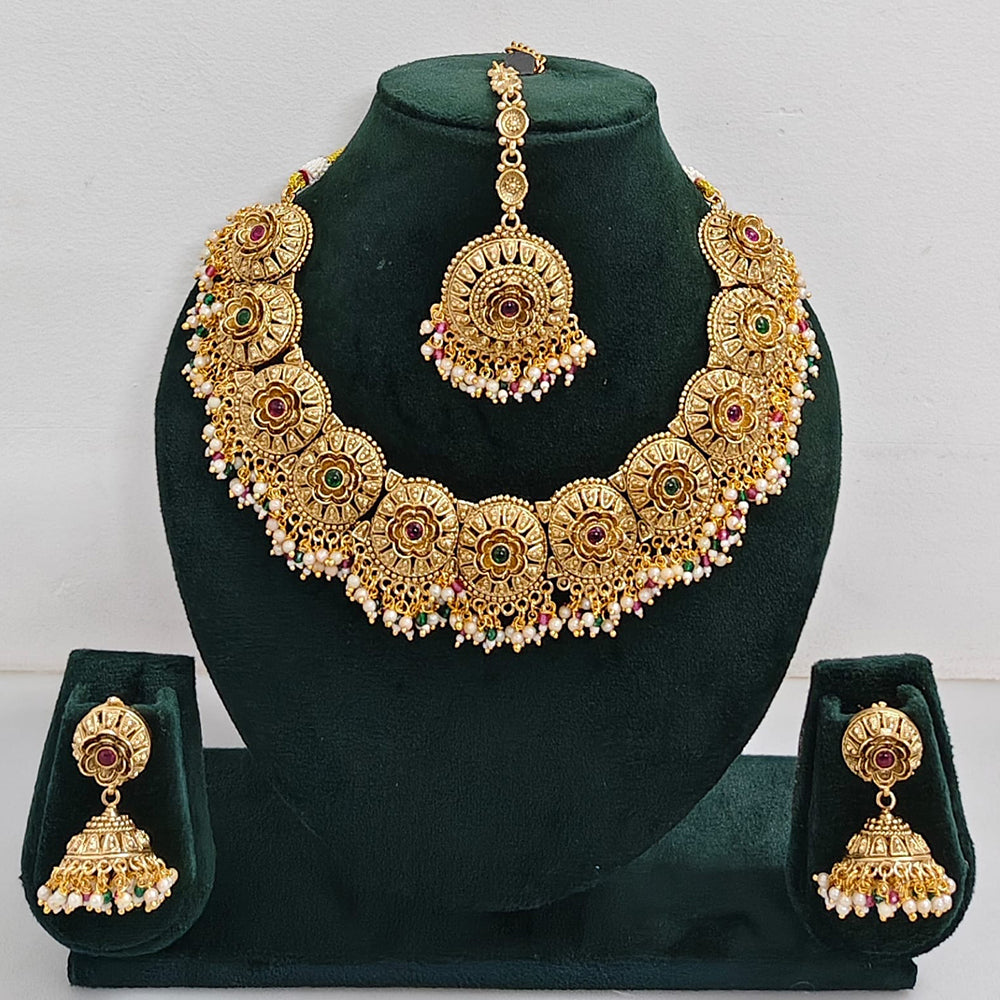 Rajwadi Collection Exclusive Pota Stone And Pearl Necklace Set