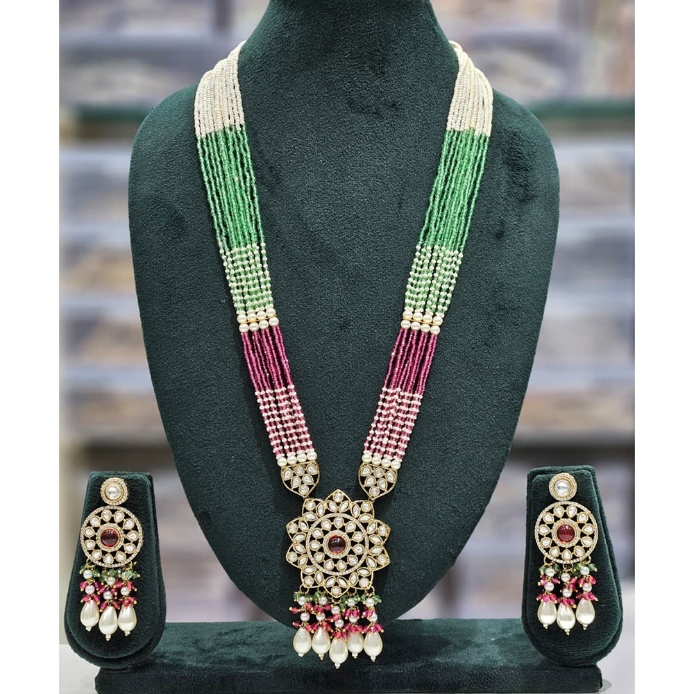 Rajwadi Collection Exclusive Pota Stone Beads And Pearl Long Necklace Set