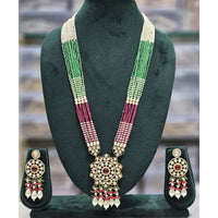 Rajwadi Collection Exclusive Pota Stone Beads And Pearl Long Necklace Set