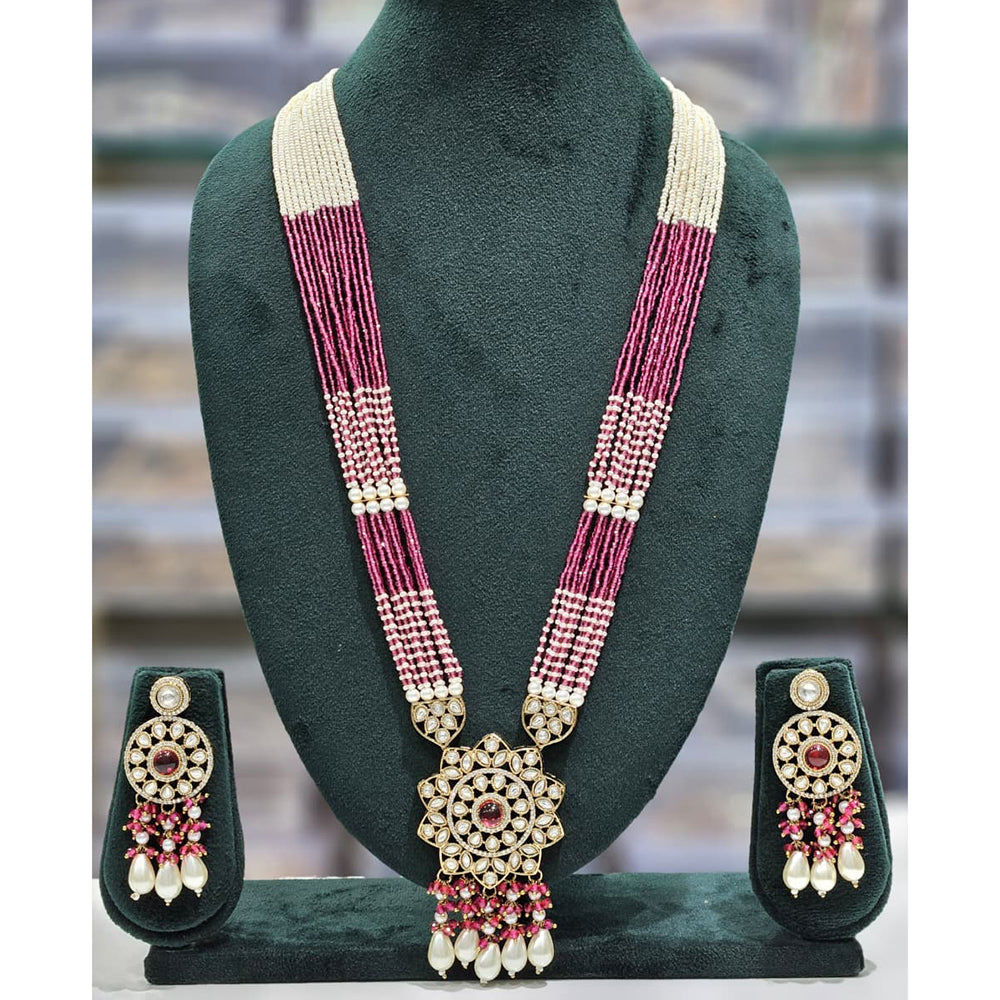 Rajwadi Collection Exclusive Pota Stone Beads And Pearl Long Necklace Set