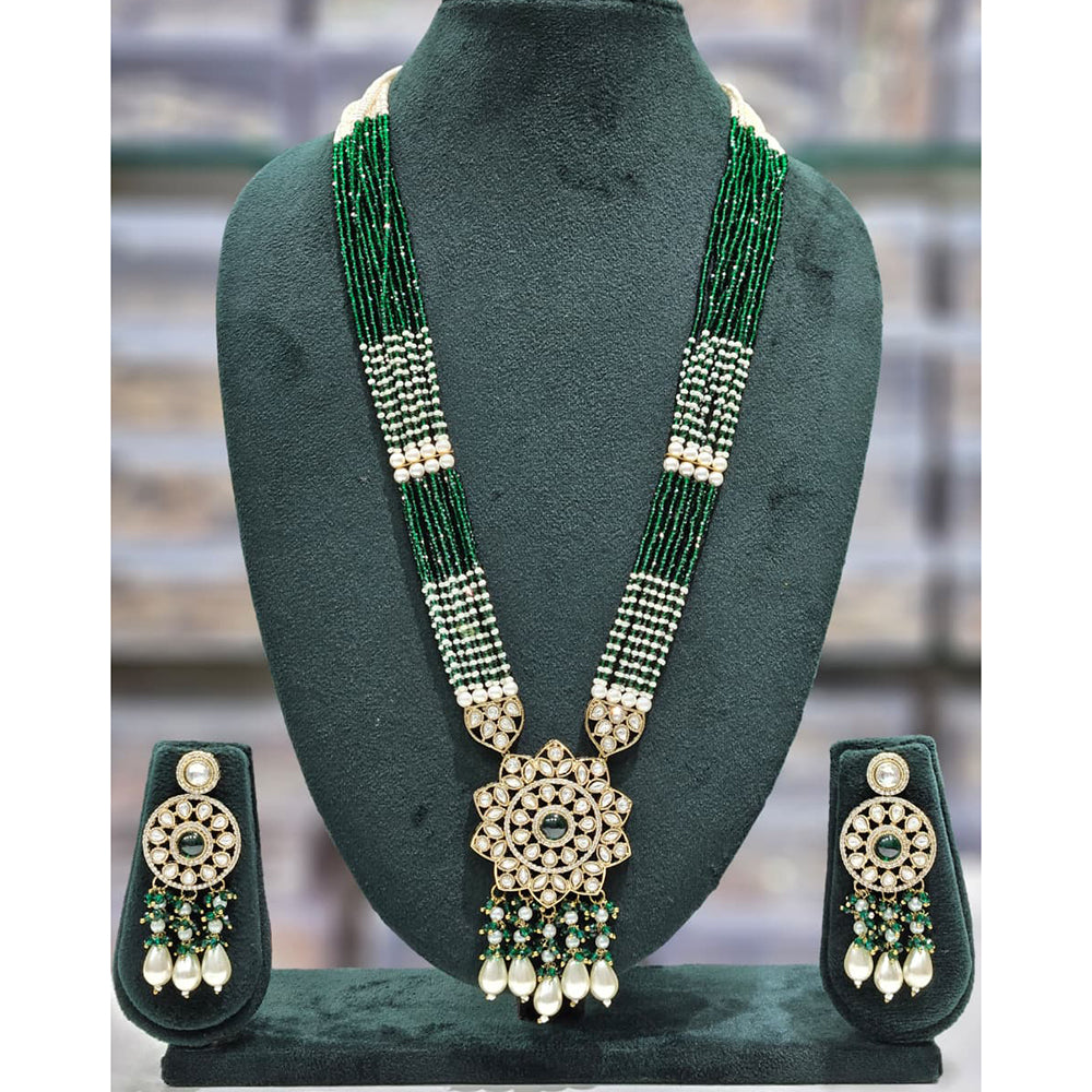 Rajwadi Collection Exclusive Pota Stone Beads And Pearl Long Necklace Set