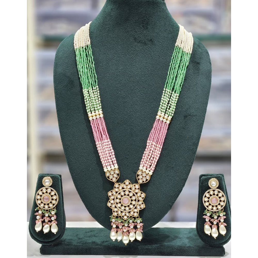 Rajwadi Collection Exclusive Pota Stone Beads And Pearl Long Necklace Set