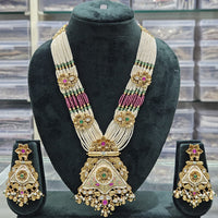 Rajwadi Collection Exclusive Pota Stone And Pearl Meenakari Long Necklace Set