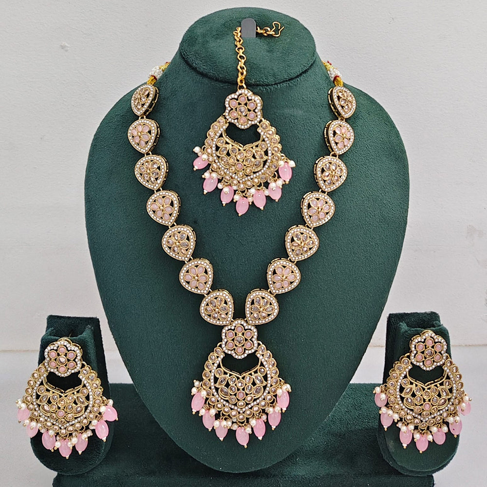 Rajwadi Collection Sparkling Crystal Pearl And Beads Necklace Set