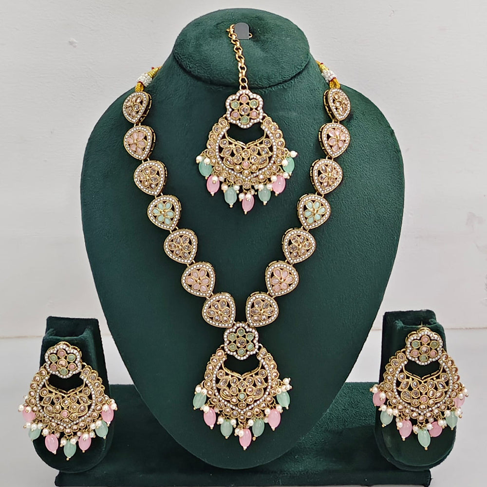 Rajwadi Collection Sparkling Crystal Pearl And Beads Necklace Set