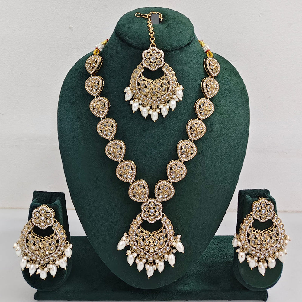 Rajwadi Collection Sparkling Crystal Pearl And Beads Necklace Set