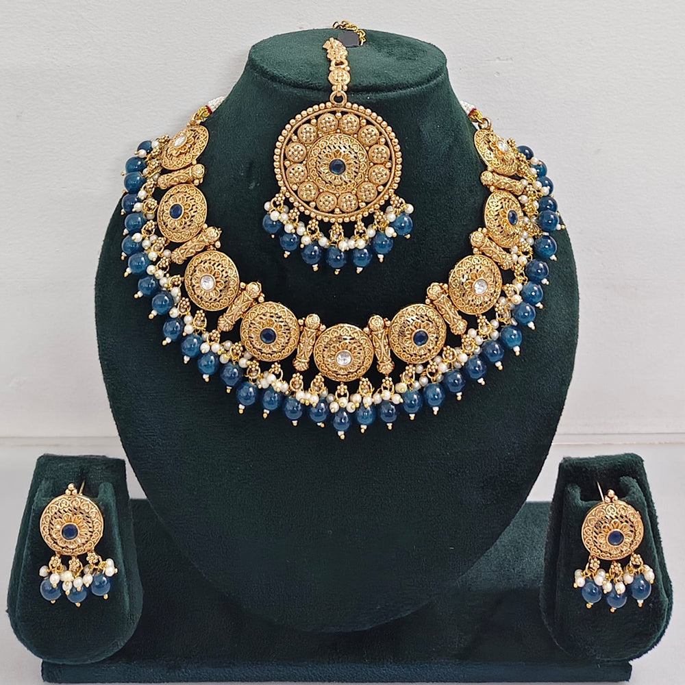 Rajwadi Collection Sparkling Pota Stone Pearl And Beads Necklace Set