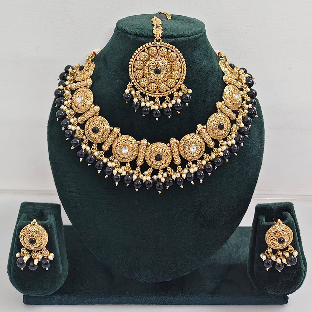 Rajwadi Collection Sparkling Pota Stone Pearl And Beads Necklace Set