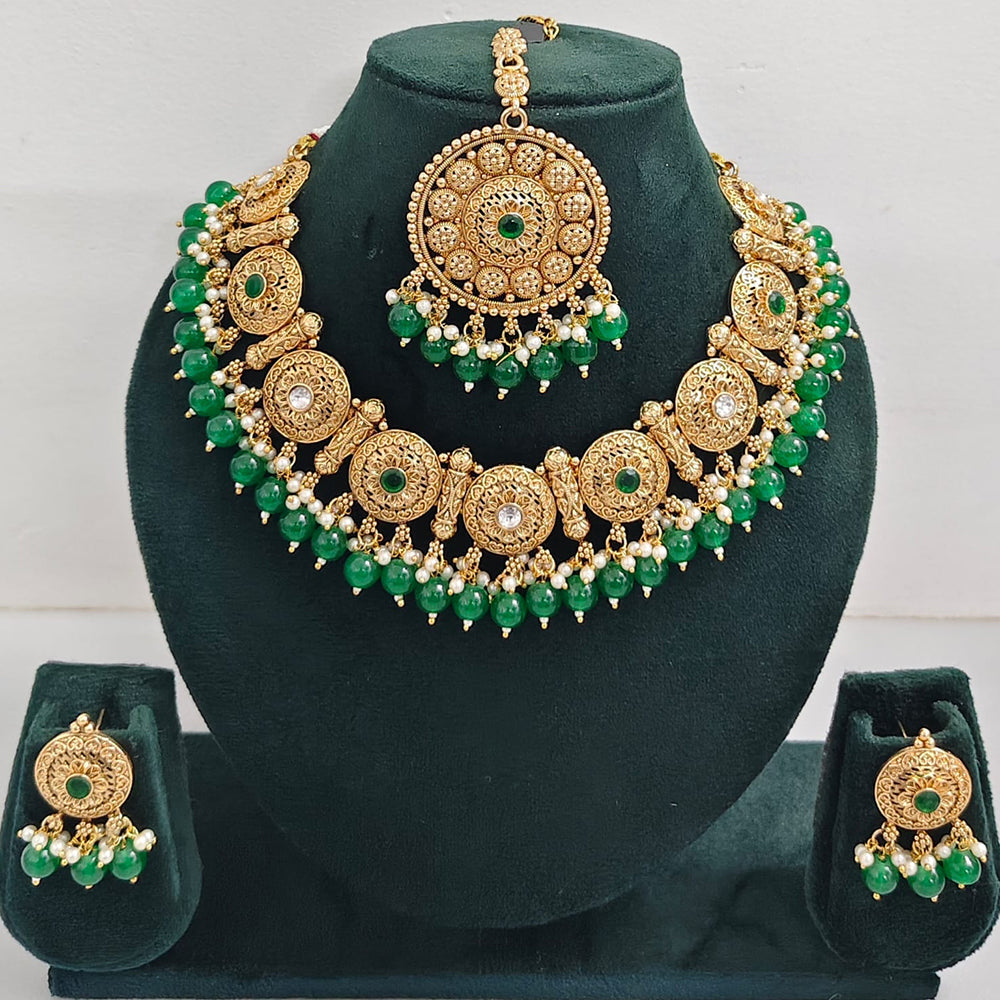 Rajwadi Collection Sparkling Pota Stone Pearl And Beads Necklace Set