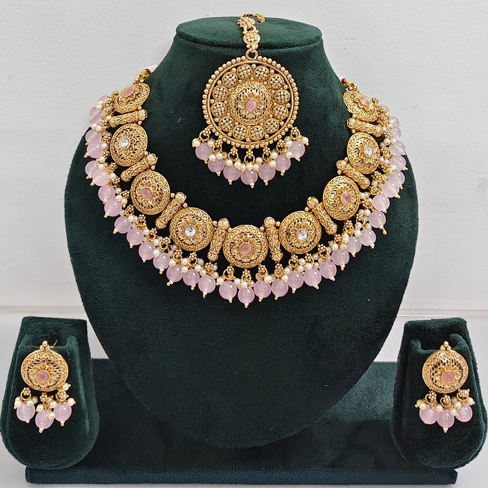 Rajwadi Collection Sparkling Pota Stone Pearl And Beads Necklace Set
