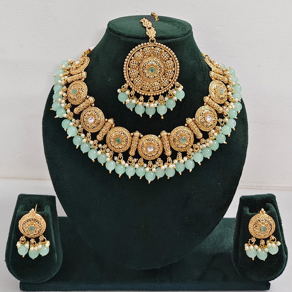 Rajwadi Collection Sparkling Pota Stone Pearl And Beads Necklace Set