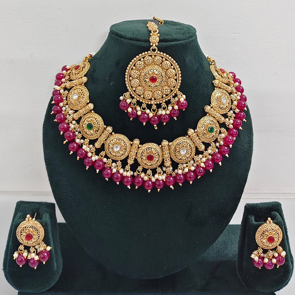 Rajwadi Collection Sparkling Pota Stone Pearl And Beads Necklace Set